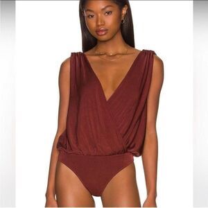 Free People Intimately Night Owl Sleeveless Crossover Bodysuit Nutmeg Small NWT